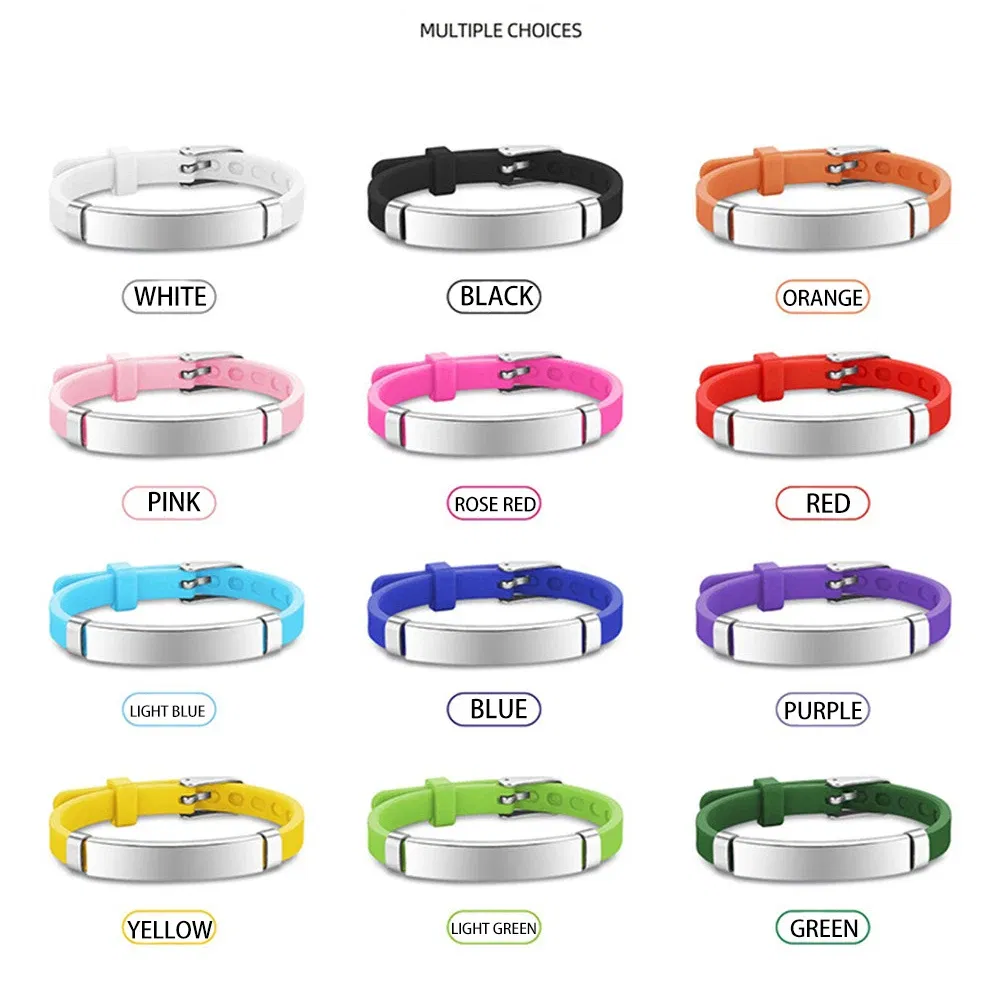 Metal Color: brownish yellow, Length: 17cm - Personalized ID Bracelet Kids Children Adjustable Soft Silicone Stainless Steel Pendant Emergency Name Phone Custom Bracelets