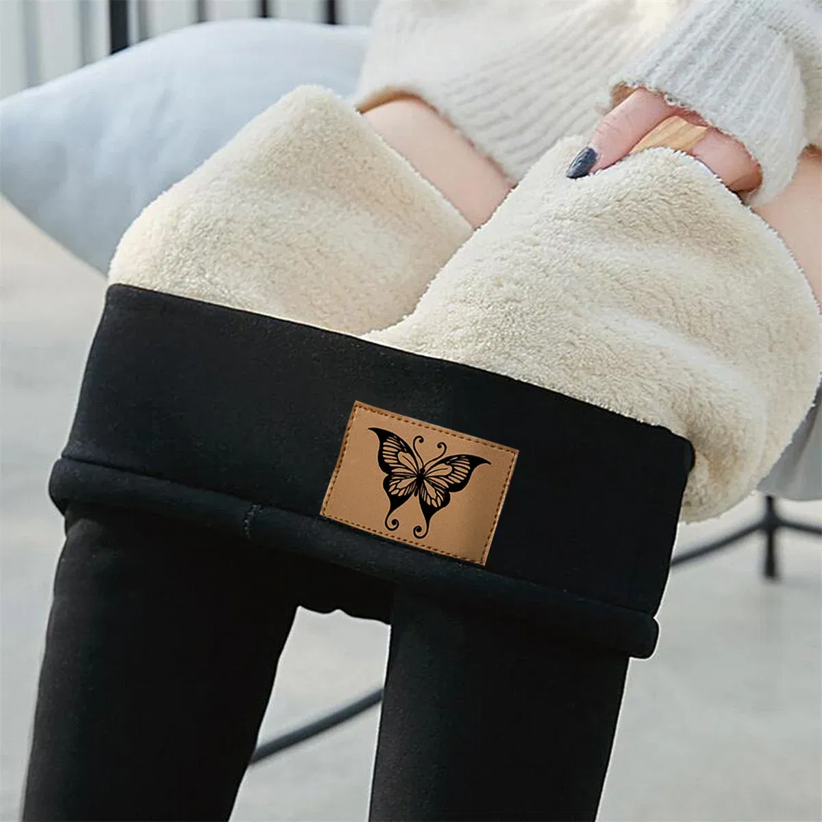 Color: SKY BLUE, Size: XXXL - Winter Women Leggings Solid Warm Leggings Thicken Lambwool Hight Waist Fleece Keep Butt Lift High Stretchy Walking Pants Pocket
