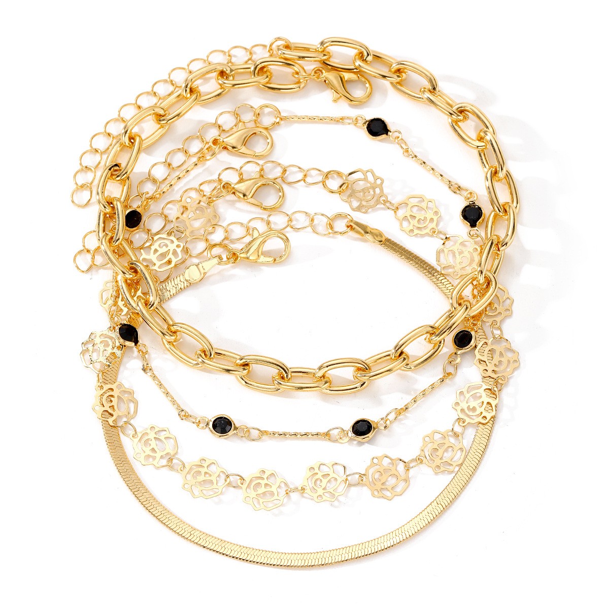 Rose Black Diamond Anklet 4-piece Set