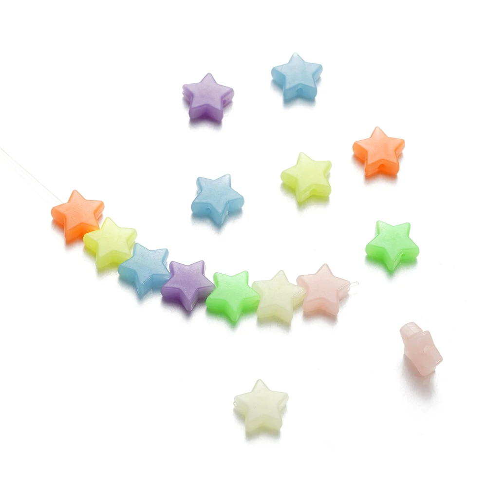 Color: black, Item Diameter: 2mm - 50Pcs Luminous Star Beads Heart Shape Acrylic Beads Loose Spacer Beads for Jewelry Making DIY Bracelet Necklace Accessories
