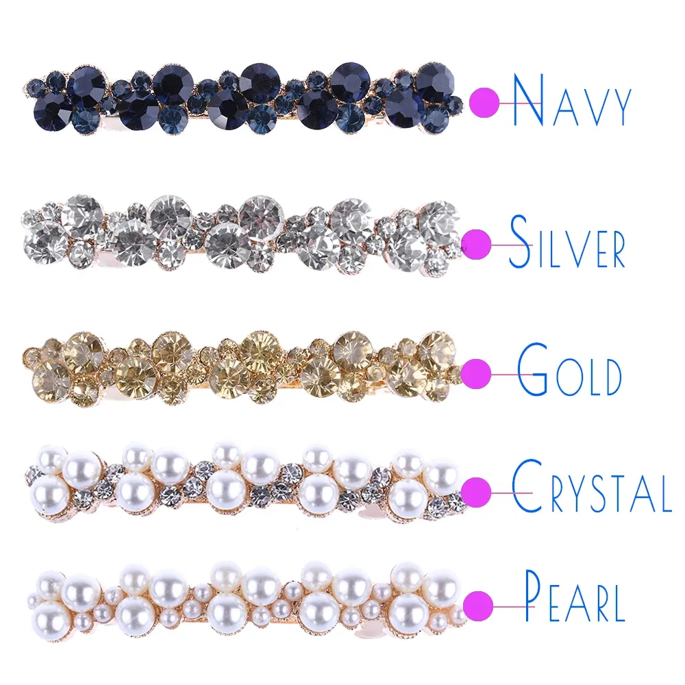 Color: GRAY - Hot Sale 5 Colors Korean Crystal Pearl Elegant Women Barrettes Hair Clip Hairgrips Hairpin Girls Hair Accessories Dropshipping