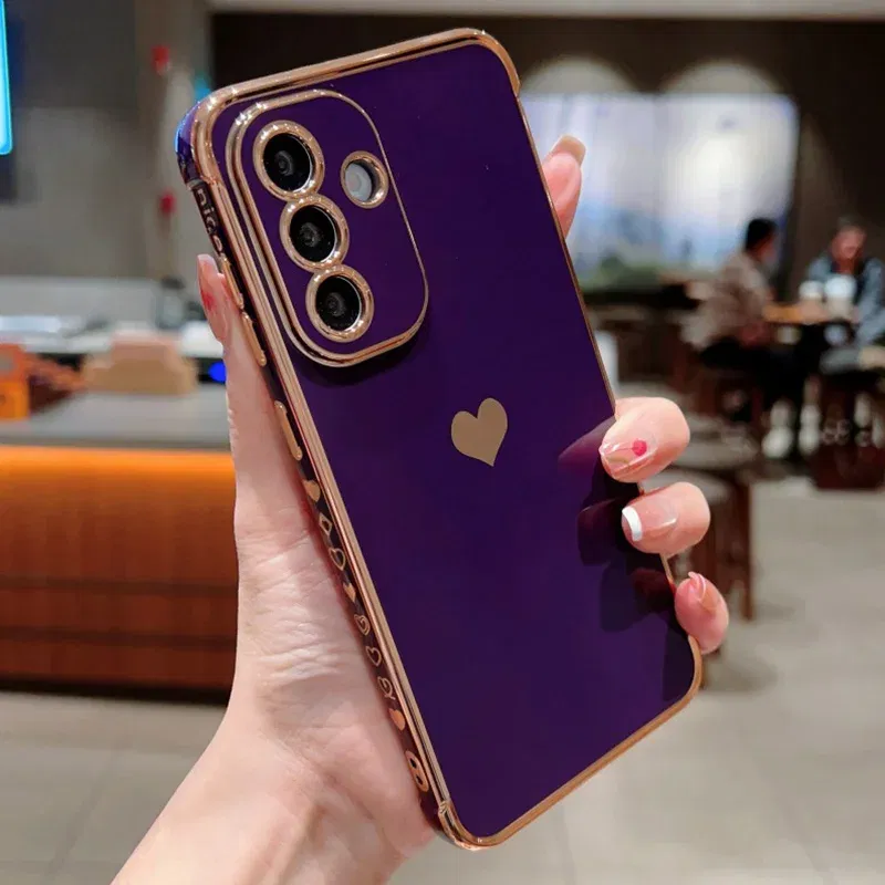 Color: Beige, Compatible-Phone Models: For iPhone SE (2022), Ships From: CHINA - Electroplating Side Love Heart Phone Case For Samsung Galaxy S25 Ultra S24 S23 S22 A16 A55 Protect Lens Shockproof Back Cover