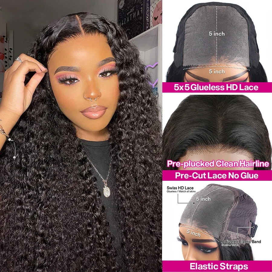 Hair Color: #4, Density: 190%, Ships From: CHINA, Stretched Length: 30inches - Glueless Wig Human Hair Ready To Wear Curly Wigs Human Hair Lace Frontal Wig Glueless Wig 100% Human Hair 5x5 Closure Wig
