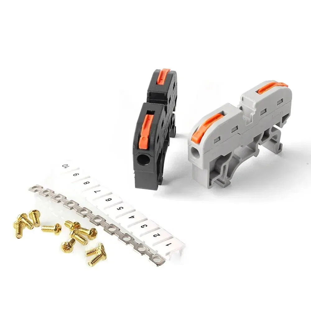 10PCS Din Rail Terminal Block 211 Wire Electrical Conductor Universal Fast Cable Connector Connection with Number Strip Set