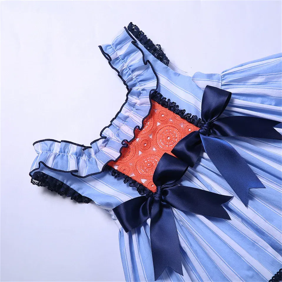 Color: MULTI, Kid Size: 5 - Pettigirl Summer Children Blue Stripe Baby Girls Princess Dresses for Evening Wedding Party Kids Birthday Gifts 2345681012 Years
