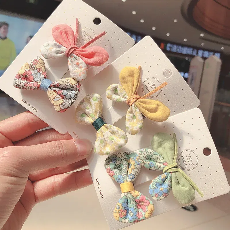 Color: Dark Grey - 2PCS Set Children Girl Bow Butterfly Hair Clip Print Knot Hairpin Korean Princess Fresh Cute Lovely Hair Accessories Headdress