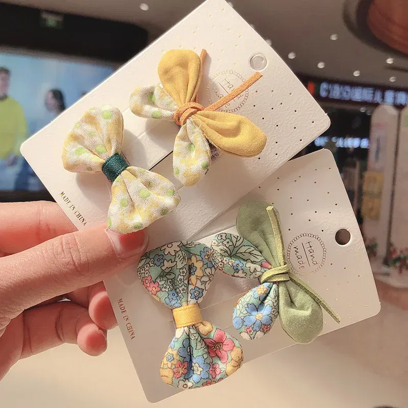 Color: Dark Grey - 2PCS Set Children Girl Bow Butterfly Hair Clip Print Knot Hairpin Korean Princess Fresh Cute Lovely Hair Accessories Headdress