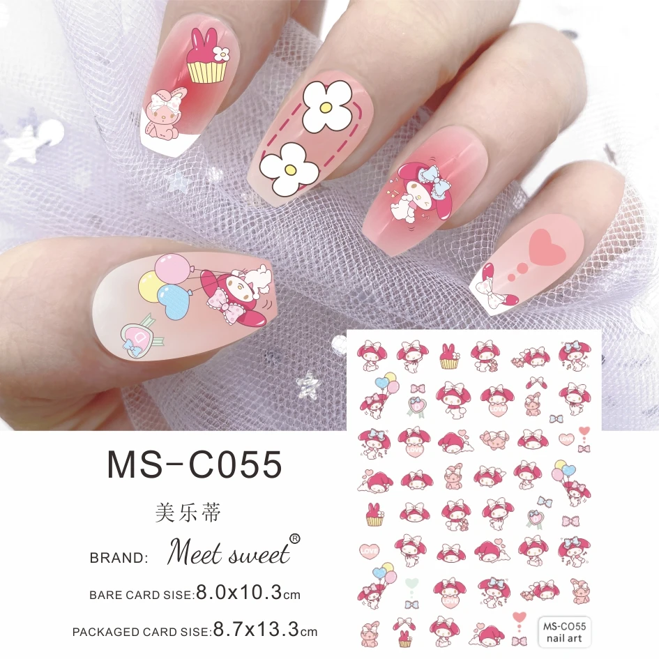 Color: Army Green - 1PCS 3D Cute Chulomi Melody Hello Kitty Cartoon Stickers For Nails Nail Accessories Mickey Mouse Barbie Princess Nail Stickers