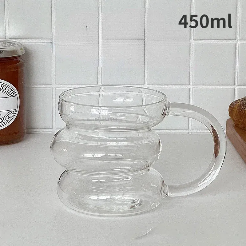 Color: Red, Capacity: 301-400ml - Transparent Heat Resistant Glass Coffee Mug Glass  Latte Cup Breakfast Mug Milk Water Cocktail Glass Cup Beer Drinking Glasses
