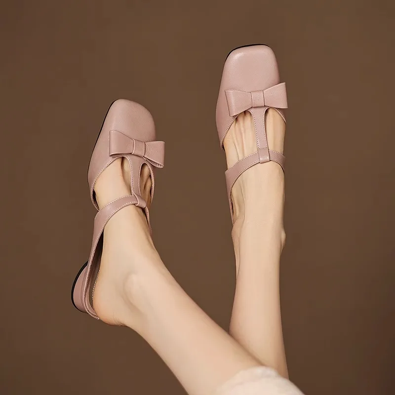 Color: Beige, Shoe Size: 40 - New Spring Summer Butterfly-Knot Patent Leather Pointed Toe Women Slippers Fashion Thin High Heels Mules Shoes Elegant Pumps