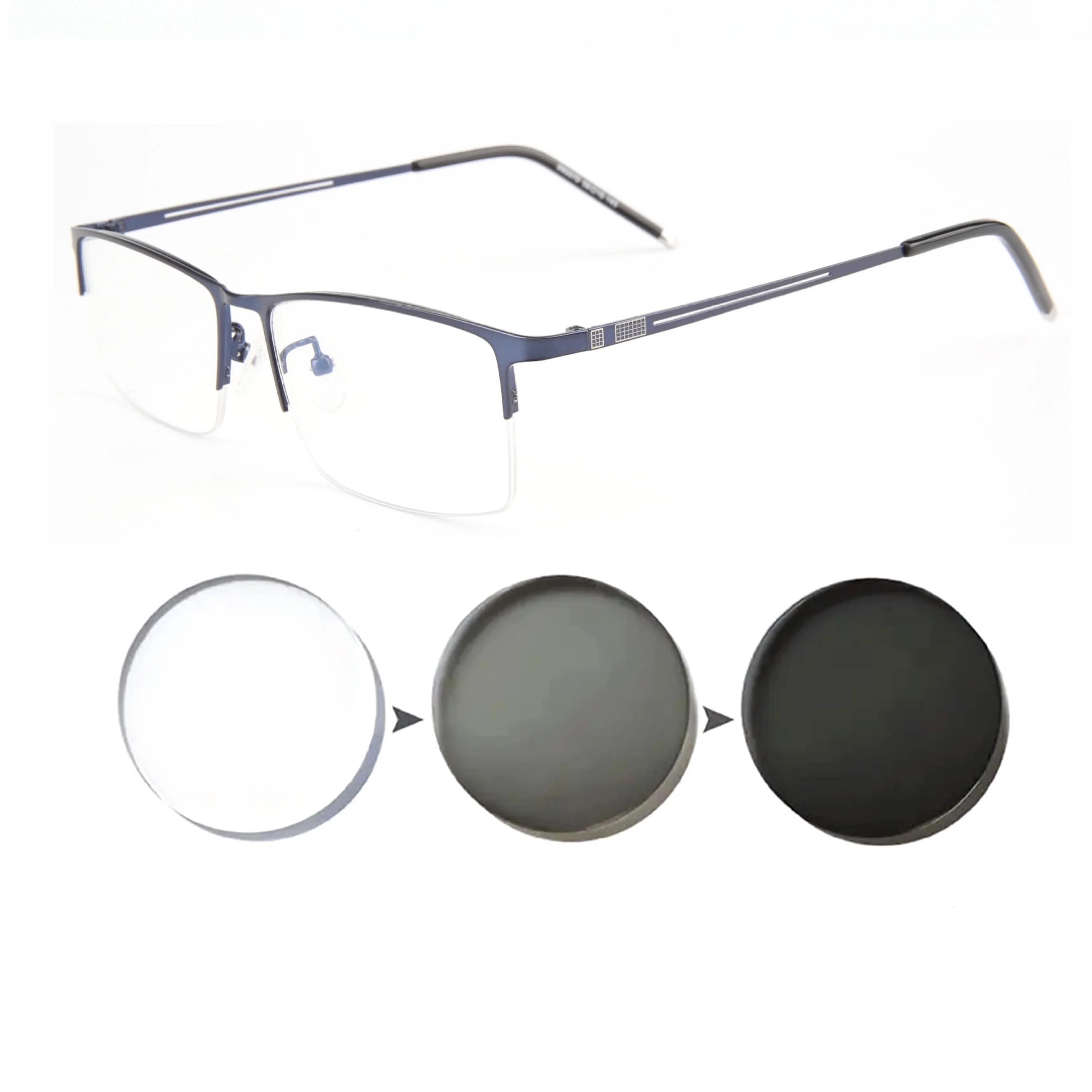 Frame Color: WHITE, Eye Prescription: +50 - Sun Photochromic Finished Myopia Glasses Women Men Metal Half Frame Chameleon Short-sight Eyewear0 -0.5 -0.75 -1.0  To -6.0