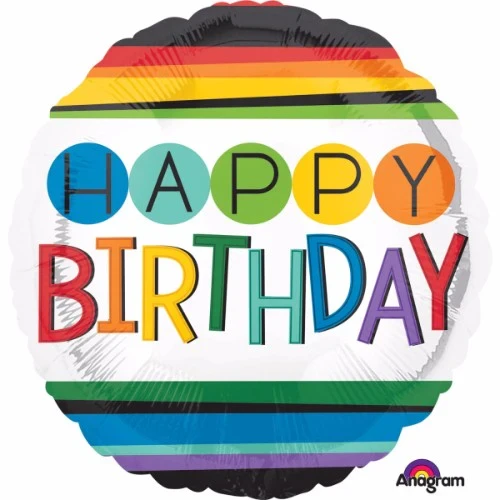 Balloon 45cm Happy Birthday Rainbow Stripes