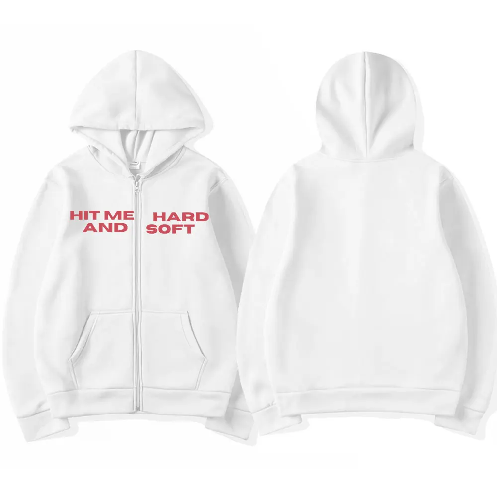 Color: Red, Size: S - Hit Me Hard and Soft 2025 Tour Zipper Hoodies Fans Gift Men Women Clothing Pullovers Fashion Hip Hop Zip Up Sweatshirts Jackets