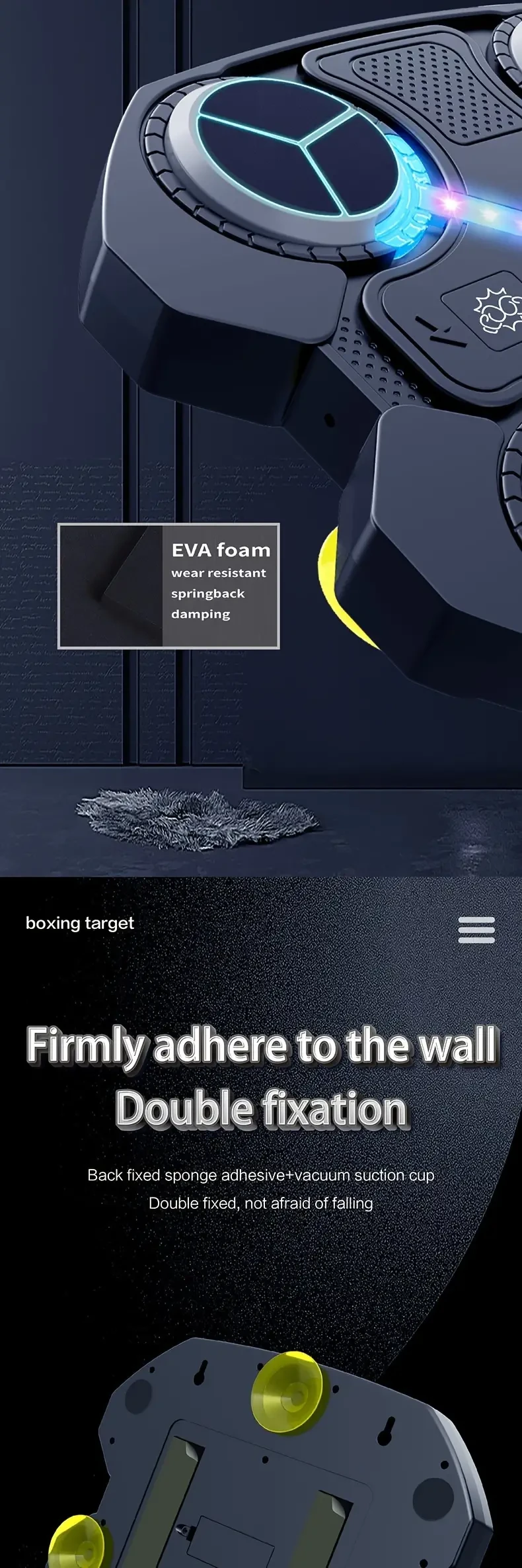 Interactive Electronic Boxing Target with Dynamic Impact Light & Sound Effects, Punching Board with Gloves, Adjustable Speed, Suction Cup Mount, Indoor Exercise & Play Toy, Educational Gift for Kids 3+ (Power Cable Required, Batteries Not Included)