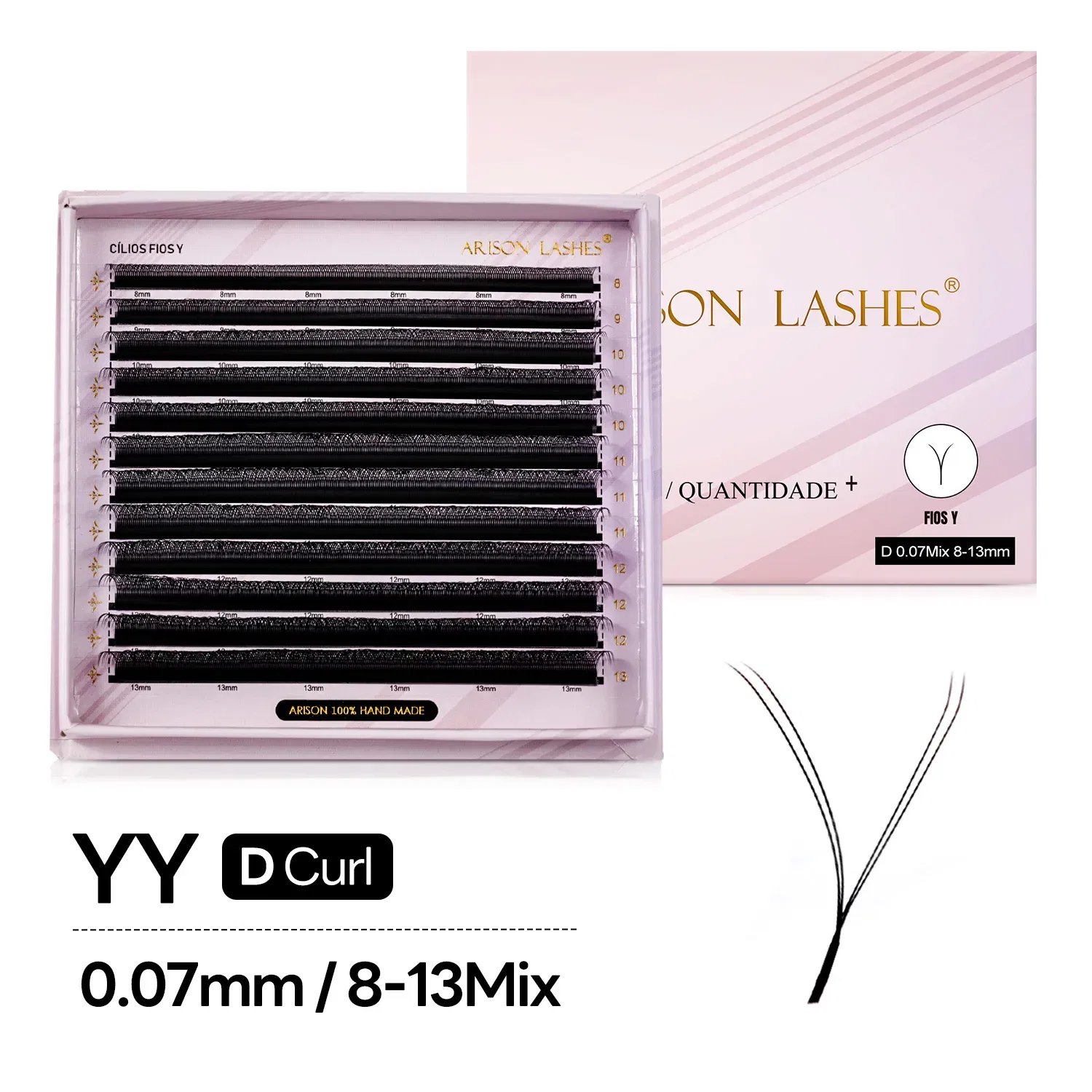 Color: Rose Red, Curl: D, Thickness: 0.07mm, Length: 17mm - ARISON LASHES W Shape 3/4/5/6D Eyelashes Extension Premade Volume Fans YY-shape Lashes Faux Mink Soft Easy Faning Natural Lashes
