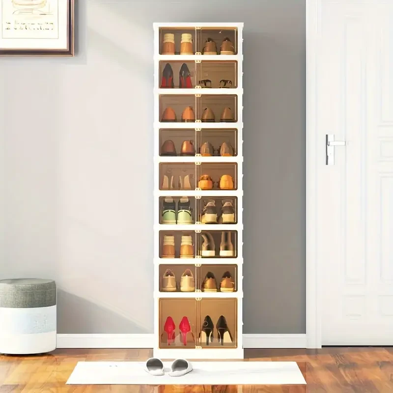 9-Layer Transparent Door Folding Shoe Cabinet - Dustproof, Free Installation Shoe Rack and Organizer for Living Room Storage