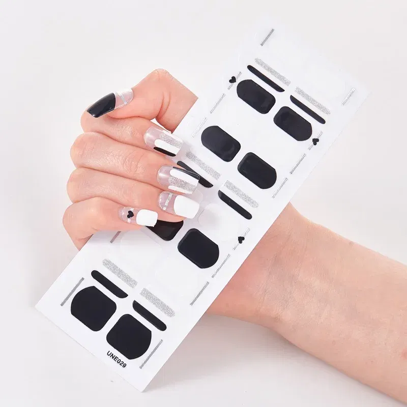 Color: Black/Gold - 22 Tips/Sheet Solid Color And Striped Manicure Designer Nail Decals Nailart Sticker Full Beauty Nail Tape Manicure Self Adhesive
