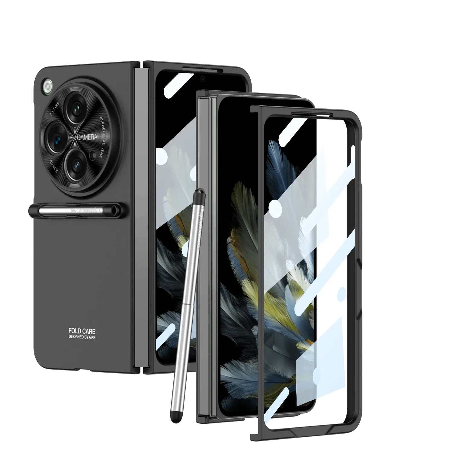 Color: black, Bundle: Case & Strap, Material: Plastic - With Pen For Oneplus Open Case Matte Hard Glass Film Screen Protection OPPO Find N3 Cover