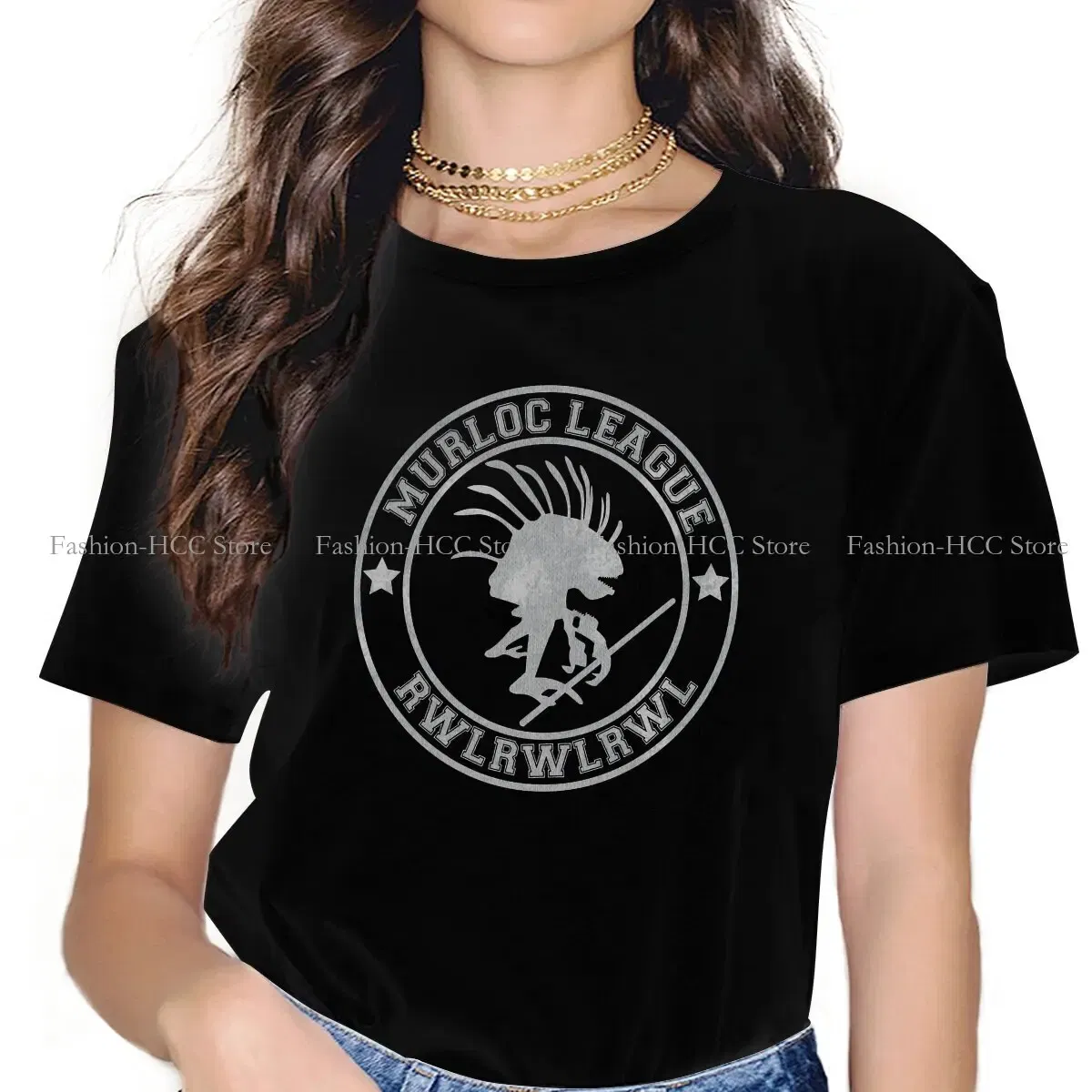 Color: black, Size: M - World of Warcraft Polyester TShirts Murloc League Personalize Women's T Shirt Hipster Tops
