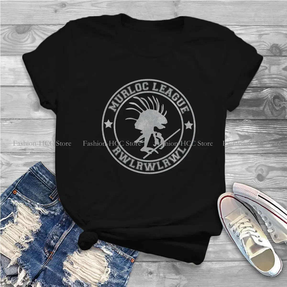 Color: black, Size: M - World of Warcraft Polyester TShirts Murloc League Personalize Women's T Shirt Hipster Tops