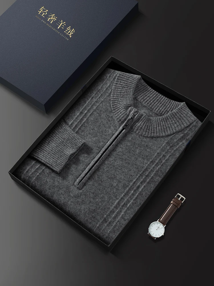 Color: army green, Size: M - Men's Sweater Pullover Autumn Winter Sweater Warm Clothing 100% Cashmere Business Long Sleeve Classic Quality Mock Neck Knit Top
