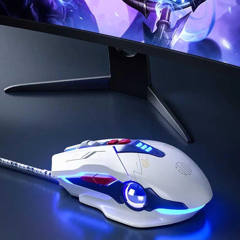 Color: WHITE - INPHIC W9 Wired Gaming Mouse Adjustable 4 Levels 8800DPI E-sports Macro Breathing Lighting Effect Ergonomics PUBG CF LOL