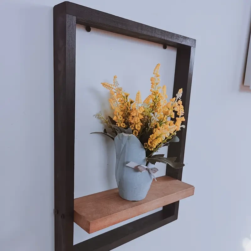 Rustic Wooden Hanging Shelf - Wall Mounted Display Rack for Home Decor