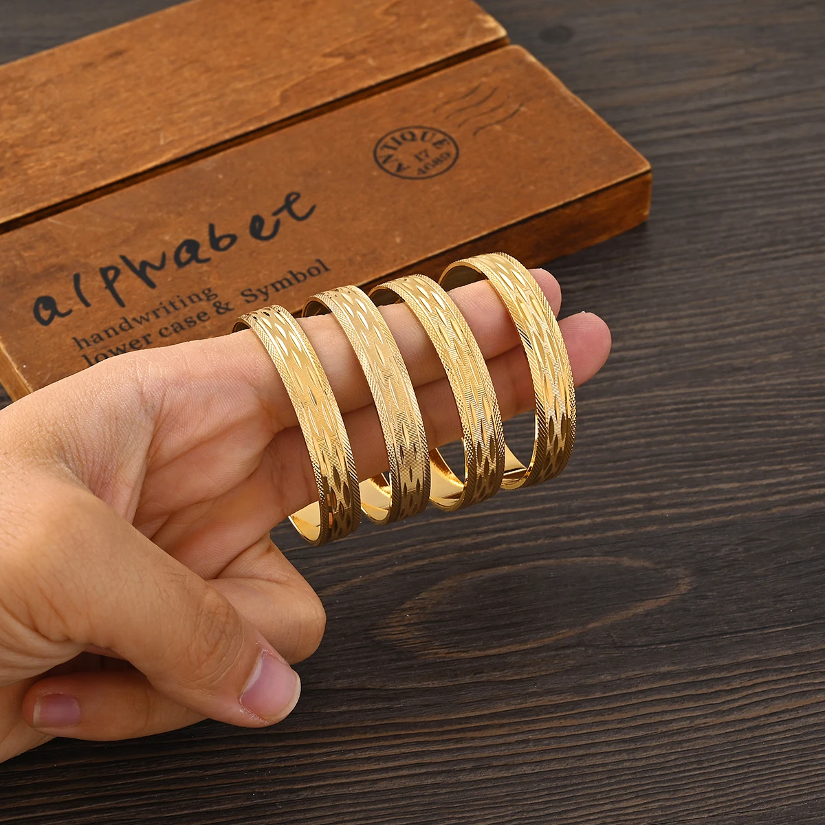 Metal Color: Light Yellow Gold Color, Ships From: CHINA - 4PCS 24K Gold Plated 45MM Cute Kid Size Bangle High Quality Dubai Ethiopian Bracelet Africa Party Gifts