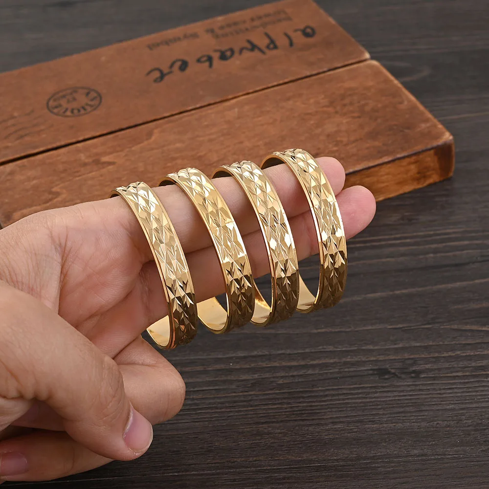 Metal Color: Light Yellow Gold Color, Ships From: CHINA - 4PCS 24K Gold Plated 45MM Cute Kid Size Bangle High Quality Dubai Ethiopian Bracelet Africa Party Gifts