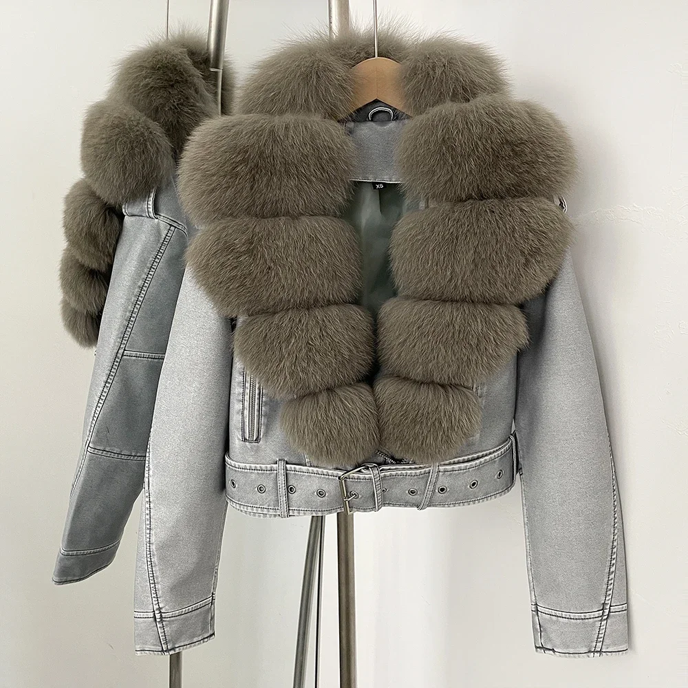 Color: WHITE, Size: XS - Fake Leather Coat New Natural Fox Fur Autumn Short Faux Leather Jacket Female Spring PU Women Long Sleeve Real Fur Coat Thin