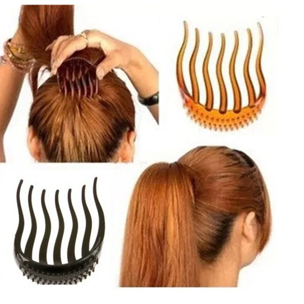 Color: Coffee - 2022 Women Hair Styling Clip Plastic Hair Stick Bun Maker Braid Tool Ponytail Holder Girls Hairpins Hair Accessories Hair Combs