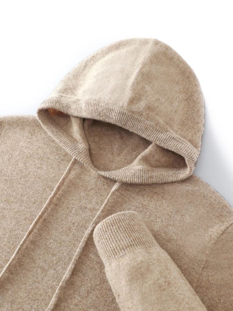 Color: SKY BLUE, Size: XXL - MEETCC Luxury Men Cashmere Hooded Pullover Thick Warm Hoodie Sweater Autumn Winter 100% Cashmere Knitwear Quality Jumpers Tops