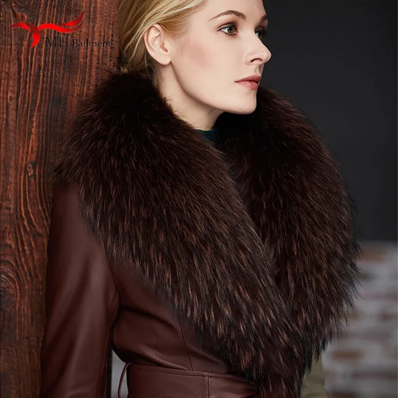 Color: green, Size: XXXL - Real Raccoon Fur Scarves Woman 100% Pure Natural Raccoon Fur Collar Warm Winter Scarves Red Fox Fur Collar L#1
