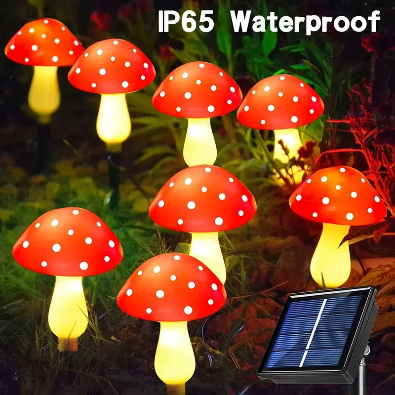 8pcs Solar Mushroom Lights  Outdoor Garden Pathway Decor, 8 Modes, IP65 Waterproof