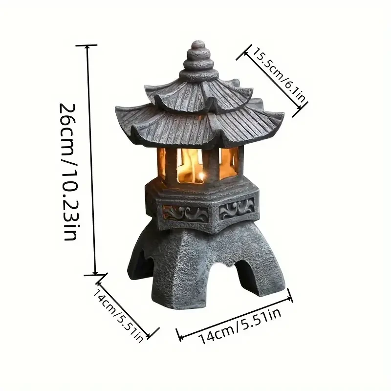 Solar-Powered Zen Garden Pagoda Lantern - Outdoor Stone Tower Light for Courtyard & Fence Decor