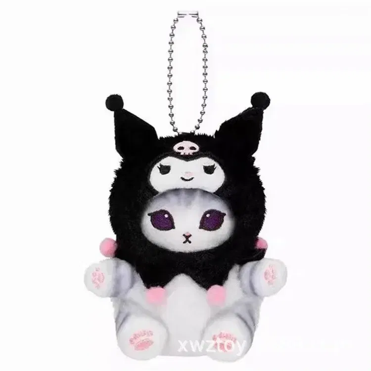 Color: Khaki - Hot Kawaii Plush Keychain Pendant Cartoon Mofusand Shark Cat Cross-Dressing Hello Kitty Kuromi Doll Stuff Backpack Decor Toys