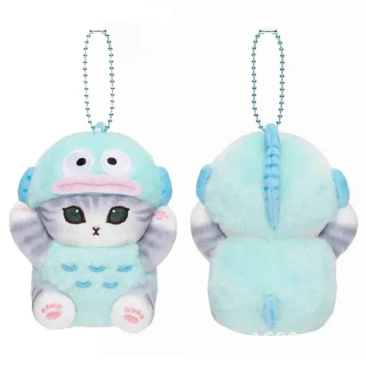 Color: Khaki - Hot Kawaii Plush Keychain Pendant Cartoon Mofusand Shark Cat Cross-Dressing Hello Kitty Kuromi Doll Stuff Backpack Decor Toys