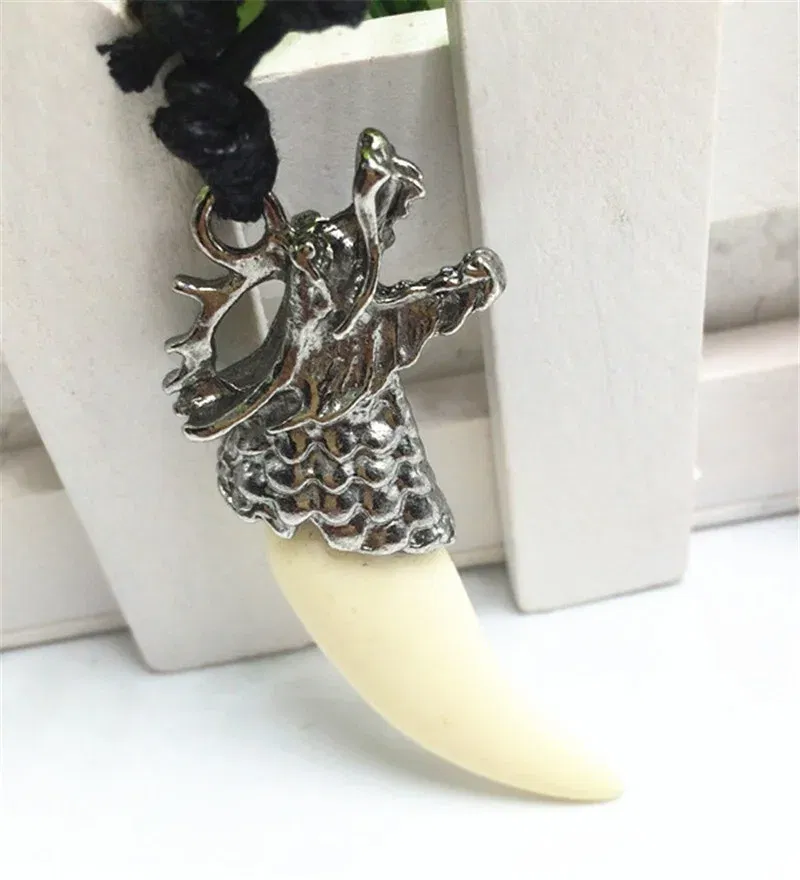 Metal Color: Blue Zinc, Length: 60cm, Ships From: CHINA - 8 style Punk Alloy Wolf Leopard head Eagle Head Tiger Teeth Pendant Necklace  Charms Beads Sweater Chain Rope Women Amulet