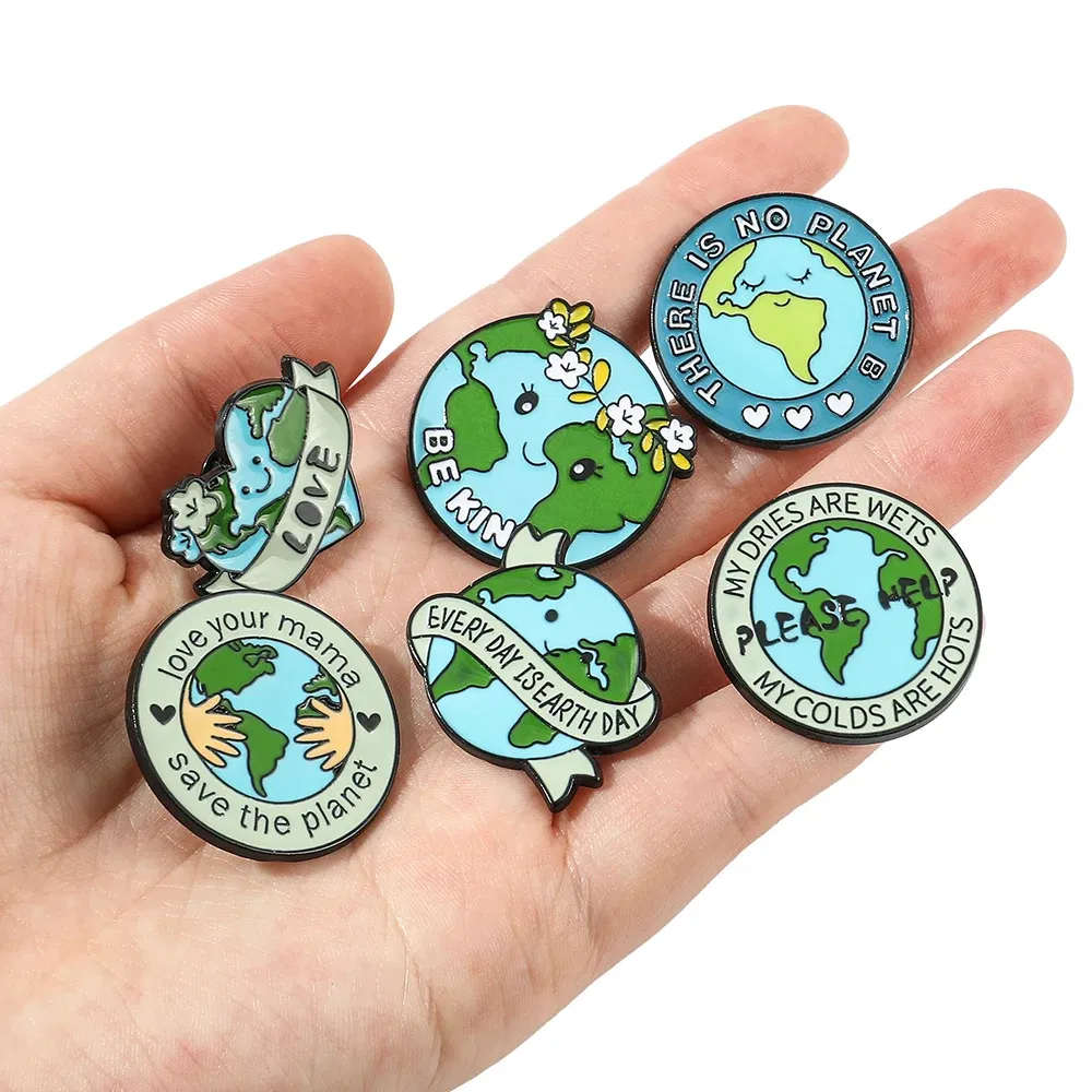 Metal color: Light Yellow Color, Ships From: CHINA - Protect Your Home Enamel Pins "Save The Planet" Sign Green Wreath Home Brooch Protect Ecology Environment Accessories Badge