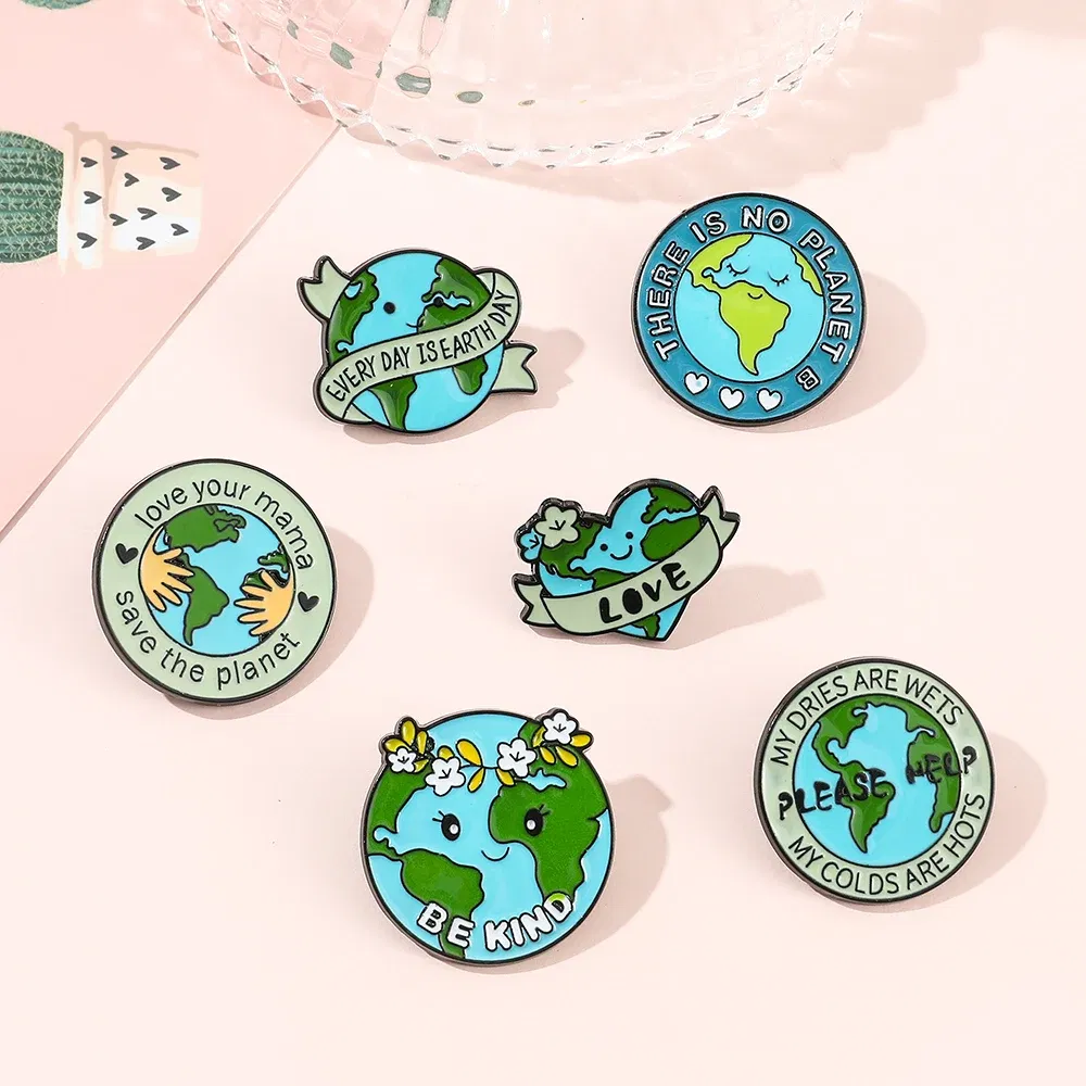 Metal color: Light Yellow Color, Ships From: CHINA - Protect Your Home Enamel Pins "Save The Planet" Sign Green Wreath Home Brooch Protect Ecology Environment Accessories Badge