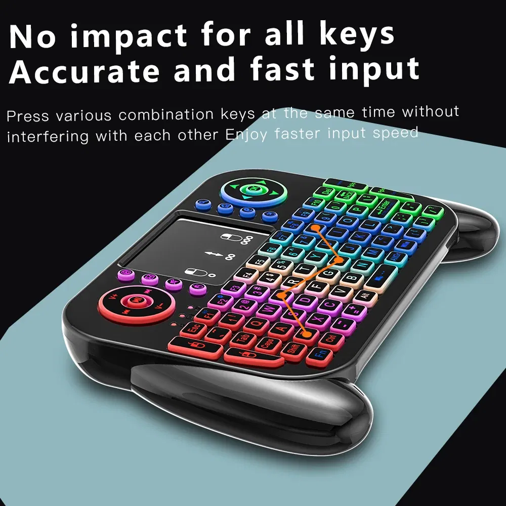 Axis Body: blue switch, Color: grey - Mini Wireless Keyboard V8 7 Backlit 2.4G Bluetooth Air Mouse Remote Control Touchpad for Android TV Box