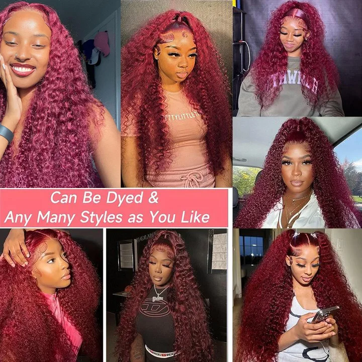 Hair Color: #6, Stretched Length: 34inches, Density: 180%, Ships From: CHINA - 30 40 Inch 99J Burgundy 13x6 Hd Lace Frontal Human Hair Wig Red Colored 13x4 Transparent Lace Curly Deep Wave Frontal Wig