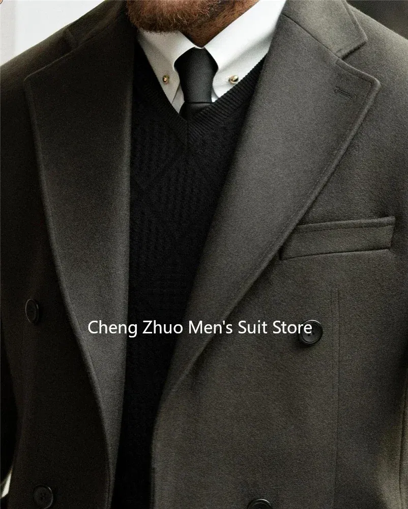 Color: SKY BLUE, Size: S - Classic Man Trench Coat Customized Notched Lapel Full Man Terno Double Breasted Elegant Gentleman Long Coat Men's Winter Jacket