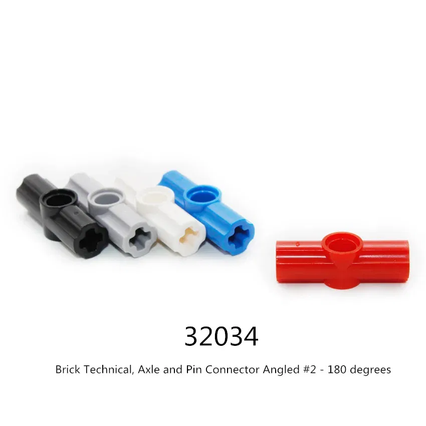 Color: WHITE - 1 Pcs Buildings Blocks 32034 Brick High-Tech Axle and Pin Connector Angled #2 - 180 degrees Bulk Modular GBC MOC Set