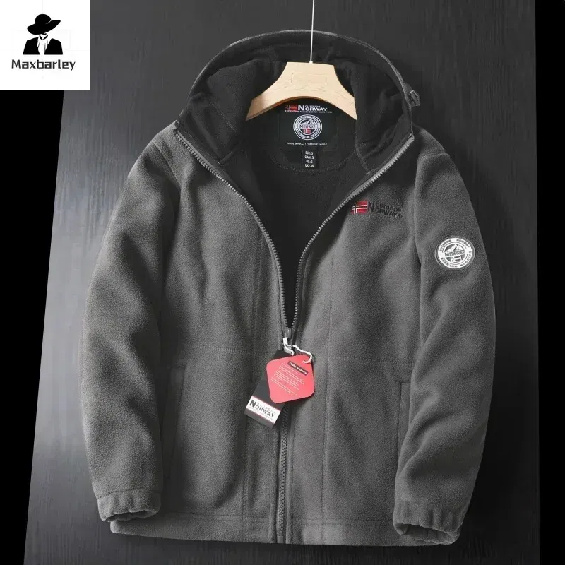 Color: Red, Size: XXXL - Winter Wool Jacket Men's High-end Embroidered Thickened Fleece Windproof Jacket Outdoor Snow Cold-proof Men's Warm Hooded Coat