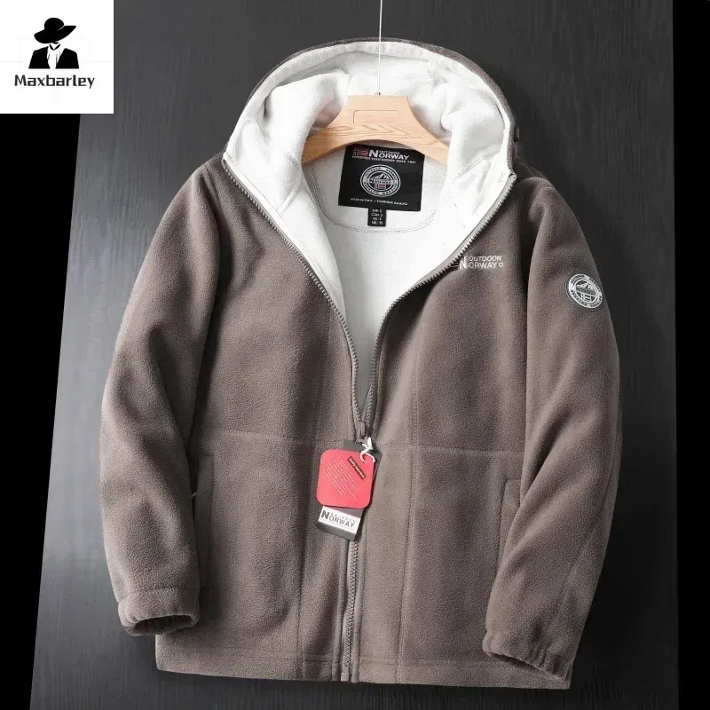 Color: Red, Size: XXXL - Winter Wool Jacket Men's High-end Embroidered Thickened Fleece Windproof Jacket Outdoor Snow Cold-proof Men's Warm Hooded Coat