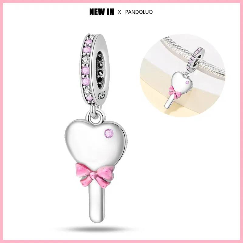Color: Pink - 2024 New Fashion 925 Sterling Silver Crystal Slippers Barbie Series Charm Beads Suitable for Pandora Original Bracelet DIY Gift