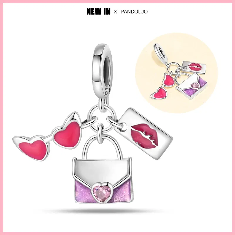 Color: Pink - 2024 New Fashion 925 Sterling Silver Crystal Slippers Barbie Series Charm Beads Suitable for Pandora Original Bracelet DIY Gift