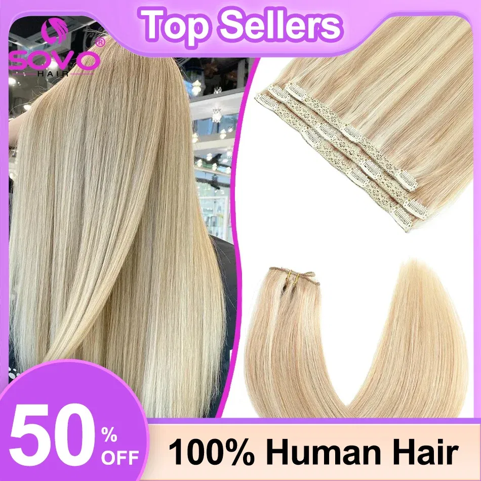 Color: #P4/27, Length: 20 INCHES - SOVO Clip In Hair Extensions Human Hair 3 Pieces Bone Straight Clip Ins Hair Extension 60-90G Real Natural European Hair 12-26"
