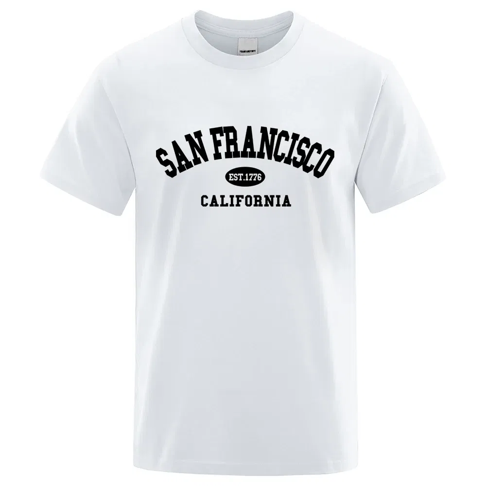 Color: Khaki, Size: S - Sanfrancisco Est.1776 California Letter T-Shirts Men Fashion Oversized Tops Summer Tshirt Loose Designer Luxury Tee Clothing
